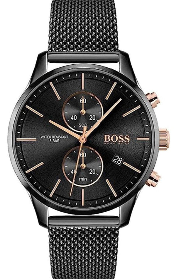Hugo Boss Associate Chronograph Black Dial Black Mesh Bracelet Watch for Men - 1513769