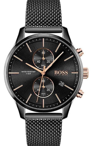 Hugo Boss Associate Chronograph Black Dial Black Mesh Bracelet Watch for Men - 1513769