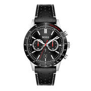 Hugo Boss Allure Chronograph Black Dial Black Leather Strap Watch for Men - 1513920