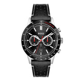 Hugo Boss Allure Chronograph Black Dial Black Leather Strap Watch for Men - 1513920