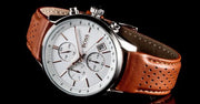 Hugo Boss Grand Prix Chronograph White Dial Brown Leather Strap Watch for Men - 1513475