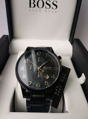 Hugo Boss Aeroliner Chronograph Black Dial Black Steel Strap Watch for Men - 1513275