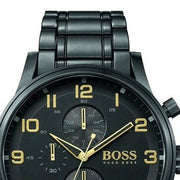 Hugo Boss Aeroliner Chronograph Black Dial Black Steel Strap Watch for Men - 1513275