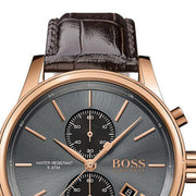 Hugo Boss Jet Chronograph Grey Dial Brown Leather Strap Watch for Men - 1513281