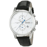 Hugo Boss Jet Chronograph White Dial Black Leather Strap Watch for Men - 1513282