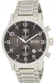 Hugo Boss Aeroliner Chronograph Black Dial Silver Steel Strap Watch for Men - 1513181