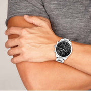 Hugo Boss Grand Prix Chronograph Black Dial Silver Steel Strap Watch for Men - 1513477
