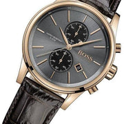 Hugo Boss Jet Chronograph Grey Dial Brown Leather Strap Watch for Men - 1513281