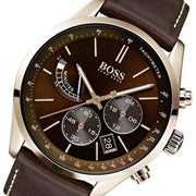 Hugo Boss Grand Prix Chronograph Brown Dial Brown Leather Strap Watch for Men - 1513605