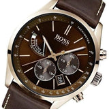 Hugo Boss Grand Prix Chronograph Brown Dial Brown Leather Strap Watch for Men - 1513605