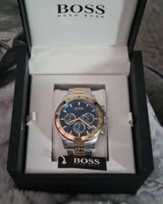 Hugo Boss Hero Chronograph Blue Dial Two Tone Steel Strap Watch for Men - 1513767