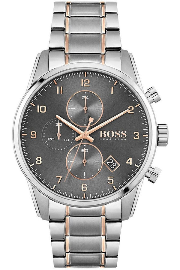Hugo Boss Skymaster Chronograph Grey Dial Two Tone Steel Strap Watch for Men - 1513789