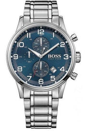 Hugo Boss Aeroliner Chronograph Blue Dial Silver Steel Strap Watch for Men - 1513183