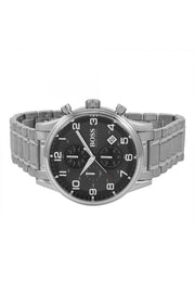 Hugo Boss Aeroliner Chronograph Black Dial Silver Steel Strap Watch for Men - 1513181