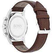 Hugo Boss Navigator Chronograph Grey Dial Brown Leather Strap Watch for Men - 1513494