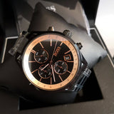 Hugo Boss Grand Prix Black Dial Black Steel Strap Watch for Men - 1513578