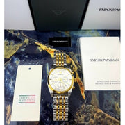 Emporio Armani Classic Chronograph White Dial Two Tone Steel Strap Watch For Men - AR0396