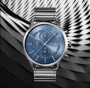 Hugo Boss Architectural Chronograph Blue Dial Grey Steel Strap Watch for Men - 1513574