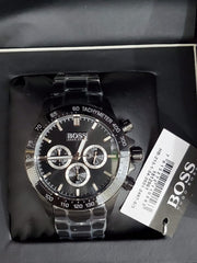 Hugo Boss Ikon Chronograph Black Dial Silver Steel Strap Watch for Men - 1512965
