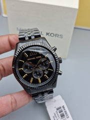 Michael Kors Lexington Chronograph Black Dial Black Steel Strap Watch for Men - MK8603