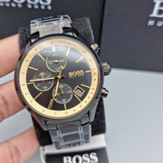 Hugo Boss Grand Prix Chronograph Black Dial Black Steel Strap Watch for Men - 1513578