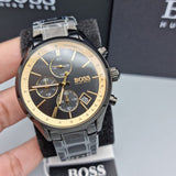 Hugo Boss Grand Prix Chronograph Black Dial Black Steel Strap Watch for Men - 1513578
