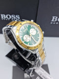 Hugo Boss Santiago Chronograph Green Dial Two Tone Steel Strap Watch for Men - 1513872