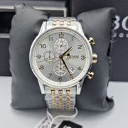 Hugo Boss Navigator Chronograph White Dial Two Tone Steel Strap Watch for Men - 1513499