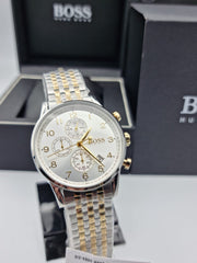 Hugo Boss Navigator Chronograph White Dial Two Tone Steel Strap Watch for Men - 1513499