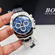 Hugo Boss Ikon Chronograph Blue Dial Silver Steel Strap Watch for Men - 1512963