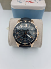 Fossil Grant Sport Chronograph Blue Dial Blue Leather Strap Watch for Men - FS5237