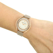 Swarovski Crystalline Aura Silver Dial Beige Leather Strap Watch for Women - 5519450