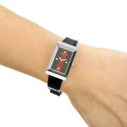 Gucci G-Frame Mother of Pearl Green & Red Dial Black Leather Strap Watch For Women - YA147403