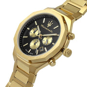 Maserati Stile Chronograph Black Dial Gold Steel Strap Watch For Men - R8873642001