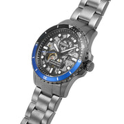 Fossil FB-01 Automatic Skeleton Black Dial Grey Steel Strap Watch for Men - ME3201