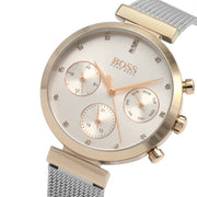 Hugo Boss Flawless Chronograph Silver Dial Silver Mesh Bracelet Watch for Women -1502551