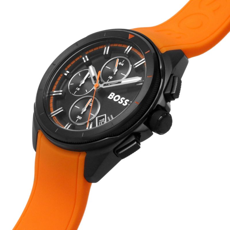 boss orange handschuhe Hugo Boss Volane Chronograph Black Dial Orange Silicone Strap Watch for Men