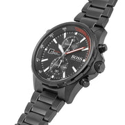 Hugo Boss Globetrotter Chronograph Black Dial Black Steel Strap Watch for Men - 1513825