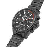 Hugo Boss Globetrotter Chronograph Black Dial Black Steel Strap Watch for Men - 1513825