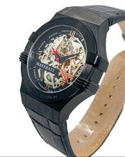 Maserati Automatic Skeleton Black Dial Black Leather Strap Watch For Men - R8821108021