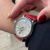 IWC Portofino Automatic Diamonds Silver Dial Red Leather Strap Watch for Women - IW357408