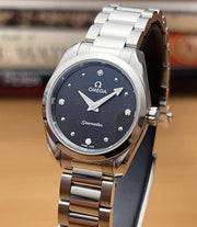 Omega Seamaster Aqua Terra Quartz Diamond Black Dial Silver Steel Strap Watch for Women - 220.10.28.60.51.001