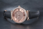 Michael Kors Catlin Rose Gold Crystal Dial Black Leather Strap Watch for Women - MK2376