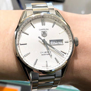 Tag Heuer Carrera Calibre 5 Automatic White Dial Silver Steel Strap Watch for Men - WAR201B.BA0723
