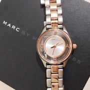 Marc Jacobs Tether Transparent White Dial Two Tone Steel Strap Watch for Women - MBM3418