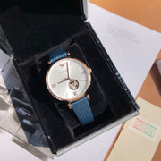 Emporio Armani Meccanico Gianni T-Bar Silver Dial Blue Leather Strap Watch For Women - AR60020