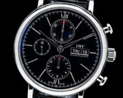 IWC Portofino Chronograph Black Dial Black Leather Strap Watch for Men - IW391008
