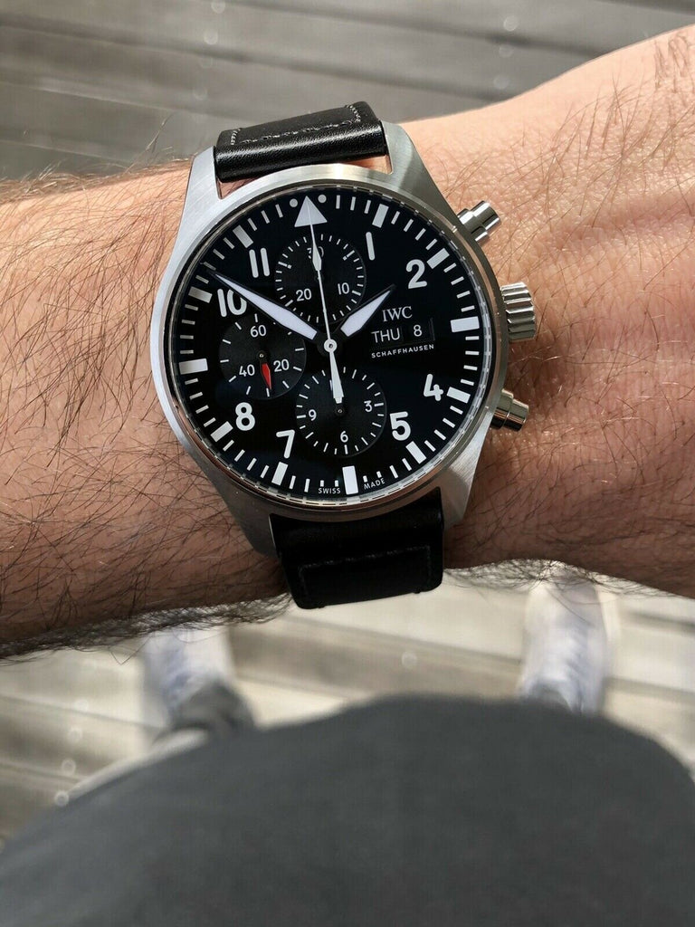 IWC Pilot's Watch Chronograph Black Dial Black Leather Strap Watch for Men - IW377709