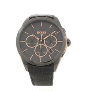 Hugo Boss Onyx Grey Dial Black Leather Strap Watch for Men - 1513366