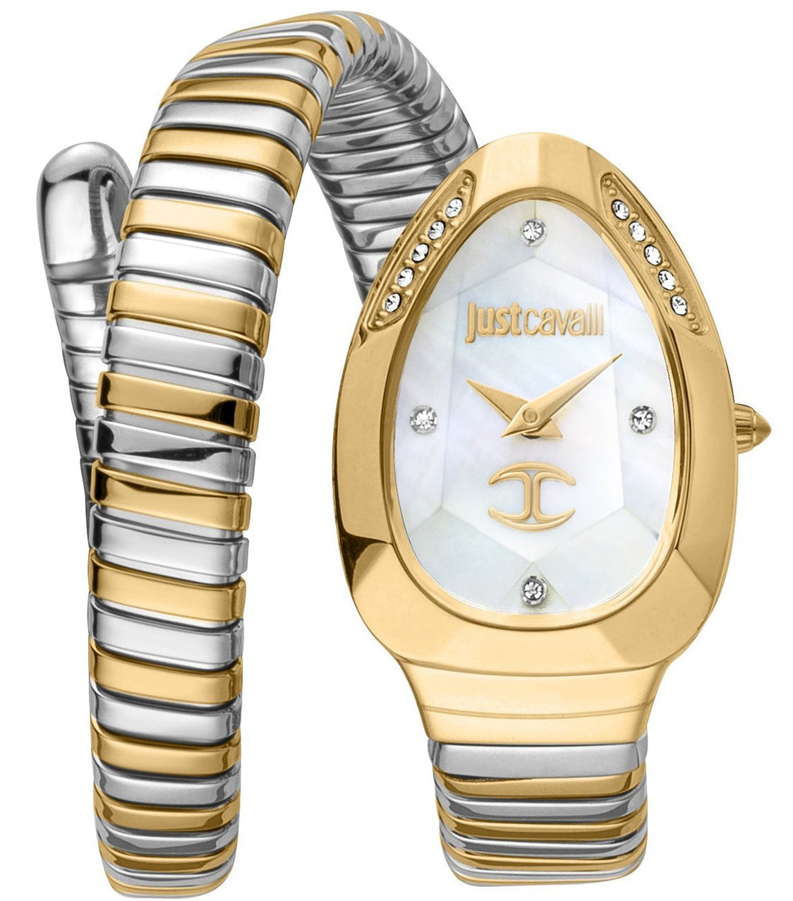 Just Cavalli Glam Evo 4 Mother of Pearl White Dial Two Tone Steel Strap Watch for Women - JC1L229M0065